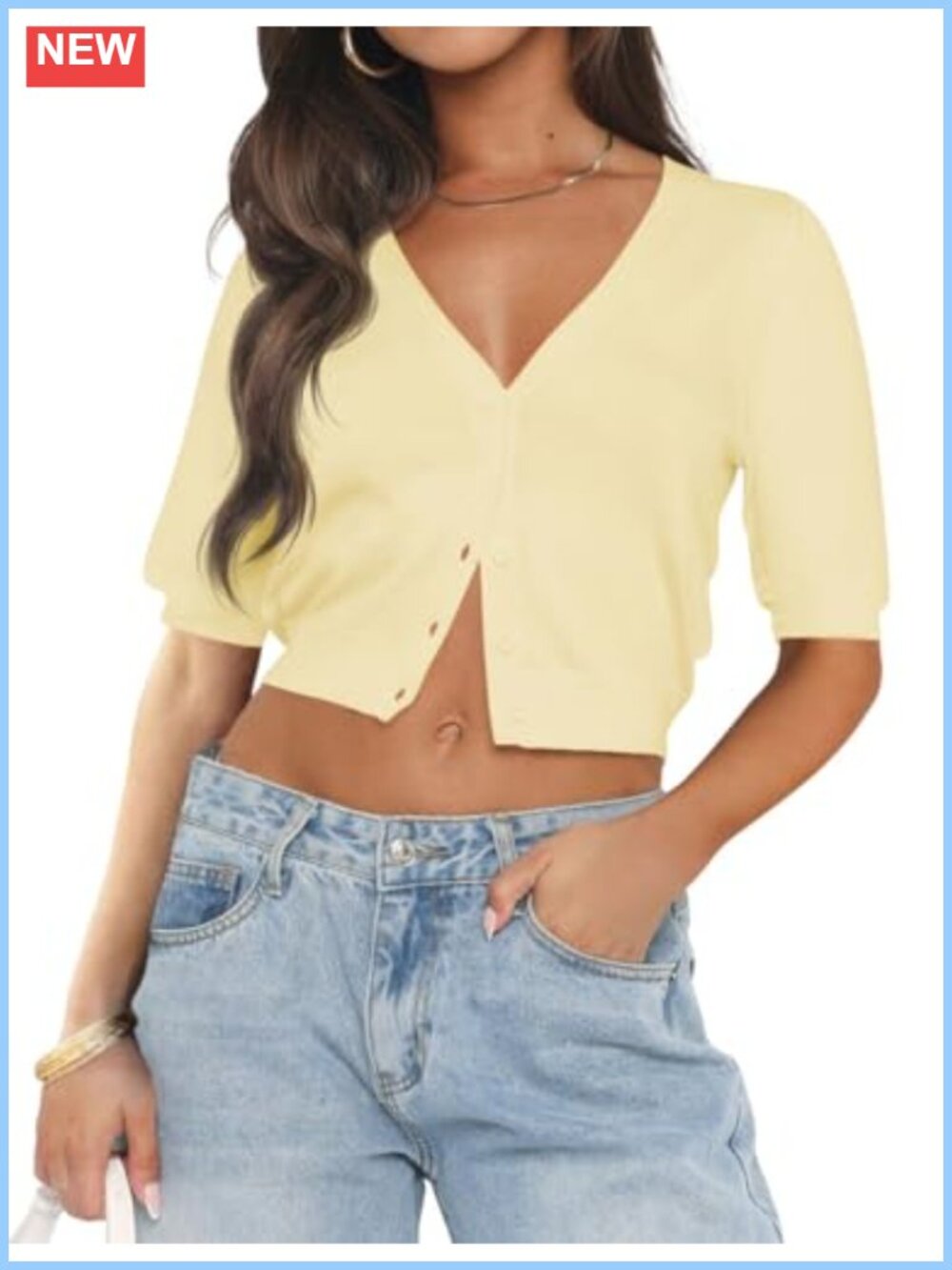 Women's V-Neck Button Down Cardigan Sweater Knit Crop Top
